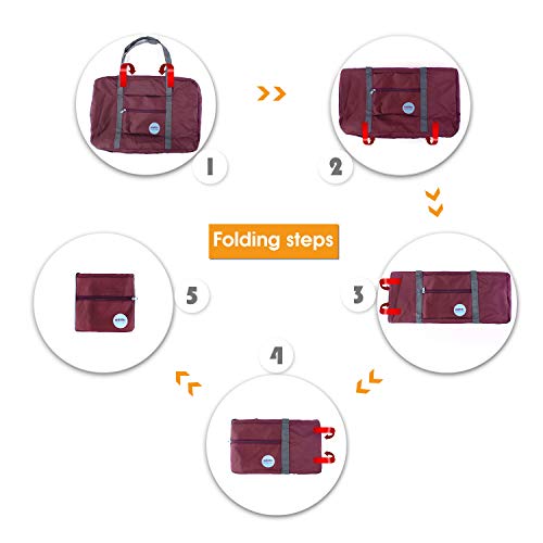 Wandf Foldable Travel Duffel Bag Luggage Sports Gym Water Resistant Nylon (A-Wine Red)