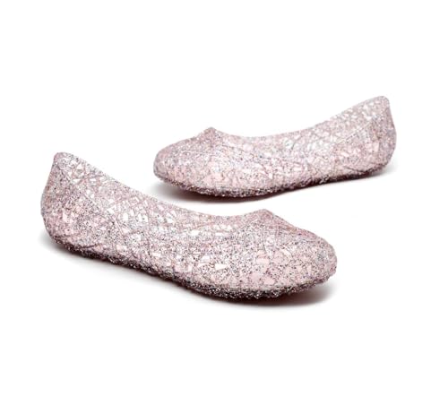 Jelly Mesh Ballet Flats for Women Sparkly Clear Jelly Sandals Hollow Water Slides Slip On House Slippers Wide Lightweight Breathable No Slip Dressy Ballerina Shoes Summer Beach Party Cruise Vacation3