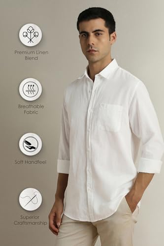 Image of Peter England Men's Solid Linen Blend Shirt Slim Fit| Casual Wear | Full Sleeves