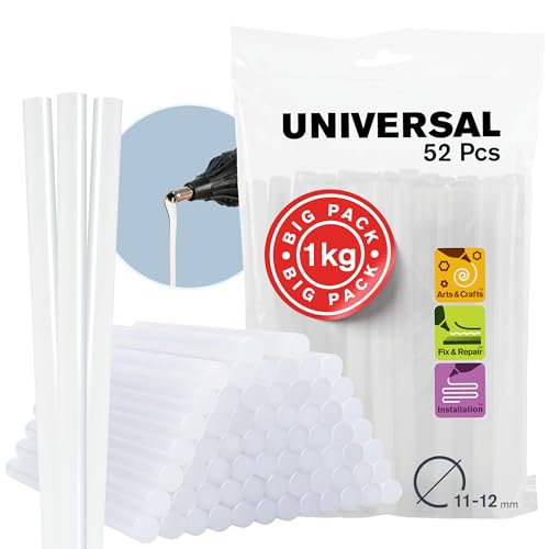 Rapid GEN-T Transparent Hot Glue Sticks Ø 11–12 x 190 mm, 1 kg / 52 pieces Universal Hot Melt Glue Sticks for Hot Glue Guns, for Crafting, Fixing & Repairing (40302799)