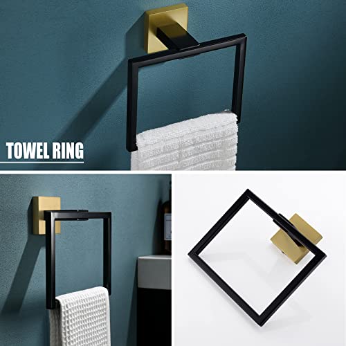 YACVCL 5 Pieces Bathroom Hardware Set, Black and Gold Towel Bar Set, 23.6 inch Towel Bar Hand Towel Holder Wall Mounted Stainless Steel
