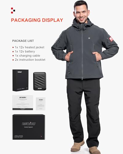 Image of DEWBU Heated Jacket for Men with 12V Battery Pack Winter Outdoor Soft Shell Electric Heating Coat