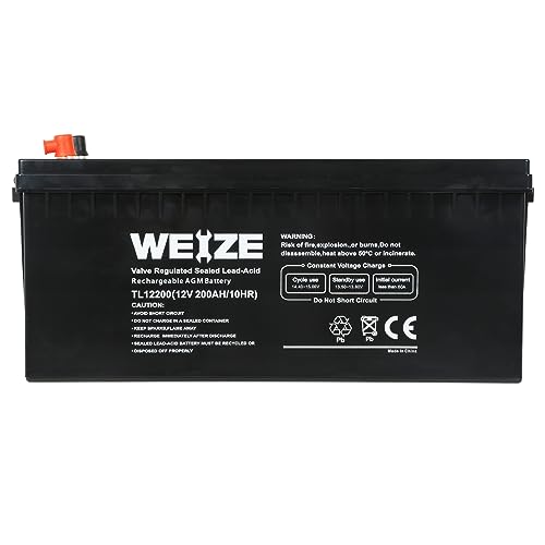 image for WEIZE 12 Volt 200Ah Deep Cycle AGM Battery, 3% Self-Discharge Rate, 20