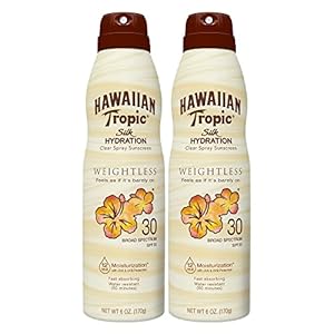 Hawaiian Tropic Weightless Hydration Clear Spray Sunscreen SPF 30, 6oz Twin Pack | Hawaiian Tropic Sunscreen SPF 30, Sunblock, Oxybenzone Free Sunscreen, Spray On Sunscreen Pack, 6oz each