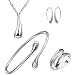 BOHG Jewelry Womens 925 Sterling Silver Plated Teardrop Bracelet Ring Earrings Pendant Necklace 4pcs Set