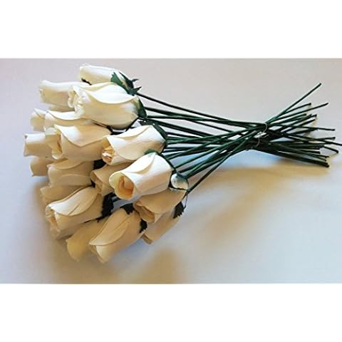 Seddex 24 Beautiful Realistic Ivory White Wooden Roses (Standard Version) Cover