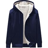 WJL WHISPERING JONES LONDON Mens Classic Hooded Sherpa Fur Lined Padded Fleece Jacket Hoodie Full Zip Menswear Hiking Warm Outdoor Coat S-XXL, Navy, M