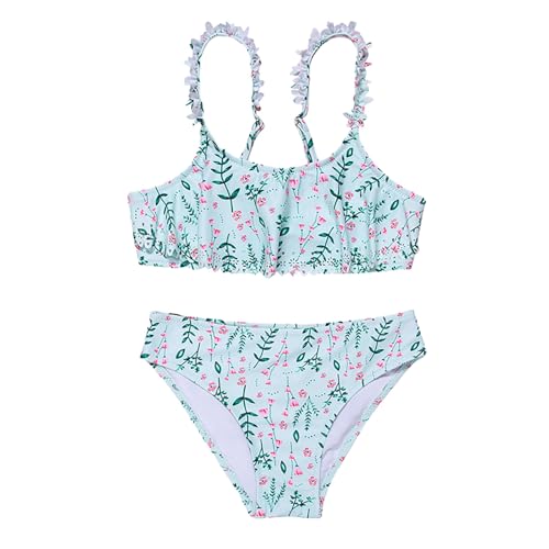 2-Piece Girls 𝐇awaiian Swimming Bathing Suit Cute Floral Bikini Swimsuit Summer Ruffle Strap Tank Top & Bottoms