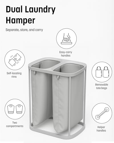 Keplin Collapsible Laundry Basket with Lid – 2 Section Clothes Sorter Hamper 150L – Large Fabric Washing Bin with Removable Liner, Handles & Bottom Strap – Foldable Grey Laundry Organizer 56x40x67cm - Cosy Home Interiors Keplin Collapsible Laundry Basket with Lid – 2 Section Clothes Sorter Hamper 150L – Large Fabric Washing Bin with Removable Liner, Handles & Bottom Strap – Foldable Grey Laundry Organizer 56x40x67cm - Image 7