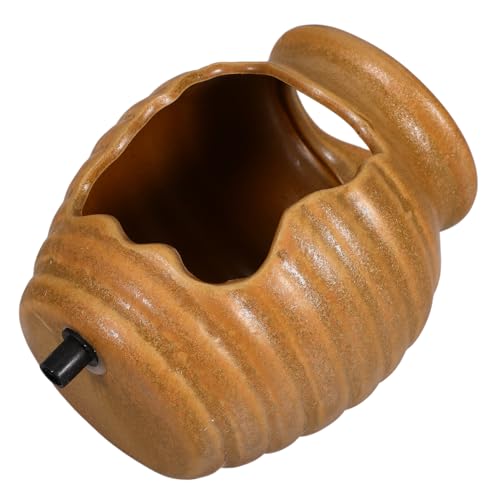 BESTonZON Vintage Keramikbrunnen Mit Fließwasser Dekorative Zirkulationsbrunnen Für Garten Und Innenräume Für Zen-Garten Und Aquarienzubehör Mini-Topf Antikes Gelb Ohne Wasserpumpe