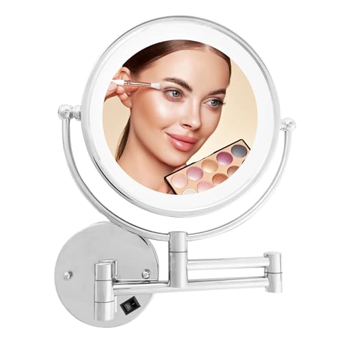 Espejo de maquillaje iluminado 8 pulgadas pared giratorio miniatura 1