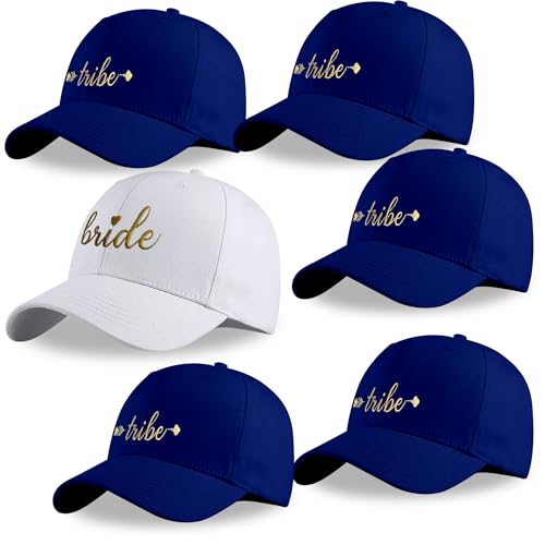 LotsBuyLots Bachelorette Party Hats 6 Pack Embroidered Bride Tribe Baseball Hats for Bridal Shower Wedding EngagementNavy Blue