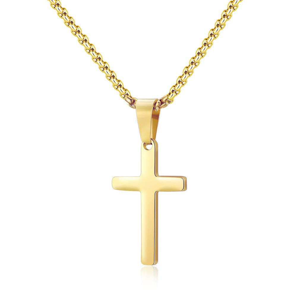 Zinvefa Kreuz Kette Herren Edelstahl Anhänger Kreuz Halskette Silber/Schwarz/Gold,Anhänger 15 * 28mm - 50 * 30mm