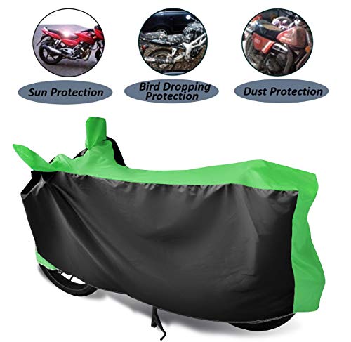 Image of Auto Hub Bike Cover Compatible with TVS Apache RTR 180 with Mirror Pocket, Dustproof, Heat Resistant, Triple Stitched, Apache 180 Bike Cover- Black, Green
