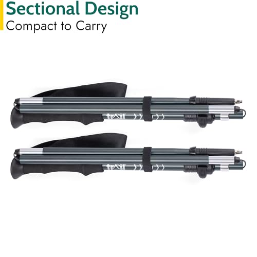 Trail Folding Walking Poles 2 Pack – Lightweight Aluminium Trekking & Hiking Sticks, Adjustable Fliplock Design, Tungsten Tips With Mud, Snow, Rubber & Boot Attachments For All Terrains, 120–135Cm - 2