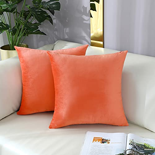 Mixeoo Comfy Peach Coral Throw Pillow Covers Decorative Square Solid Velvet Super Soft Cushion Cases Home Decor For Sofa Couch Living Room, Set Of 2, 18 X 18 Inch #TOP1