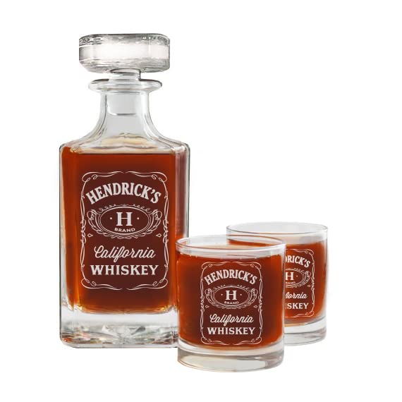 Whiskey Decanter With Glasses, Personalized Whiskey Decanter Set, Whiskey Glasses, Husband Gift, Whiskey Gift, Boyfriend Gift, 26 oz. (750ml), Decanter (Decanter + 2 Glasses)