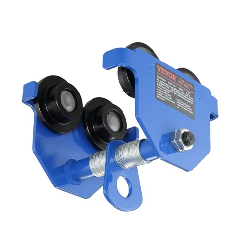 VEVOR Laufkatze 0,5 T Tragkraft Rollfahrwerk mit Doppelrädern, einstellbar für I-Trägerflanschbreite 63,5 bis 139,7 mm Hochleistungs-Garagenhebezeug aus legiertem Stahl für gerade gebogene I-Träger