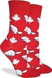 Good Luck Sock Women's Canada Maple Leaf Beaver Crew Socks - Red, Adult Shoe Size 5-9