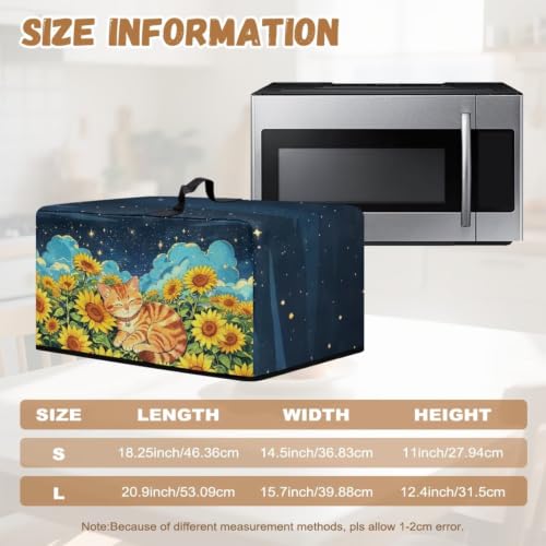 Image of Microwave Cover Air Fryer Toaster Oven Dust Cover Stain-Resistant Countertop Convection Oven Protector Kitchen Appliance Decor, L, Cartoon Cat Sunflower Pattern
