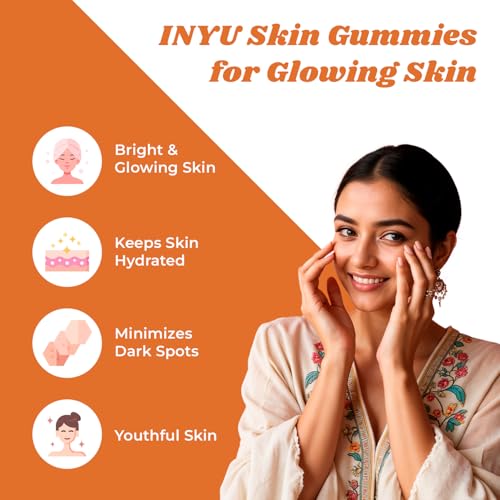 Image of INYU Glowing Skin Gummies (Pack of 30) | with Hyaluronic Acid, Vitamin C, E & Curcumin Extract | for Signs of Ageing, Healthier, Glowing & Softer Skin