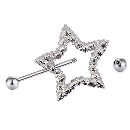 CrazyPiercing Nipple Barbell Ring, Rhinestone Paved Star Shape Nipplerings Piercing, Stainless Steel 14G Nipple Rings Shields Body Piercing Sold As a Pair3
