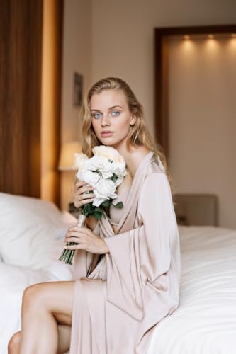 HOTOUCH Silk Robes for Women Long Bridesmaid Wedding Party Satin Robes Sleepwear with Pockets2
