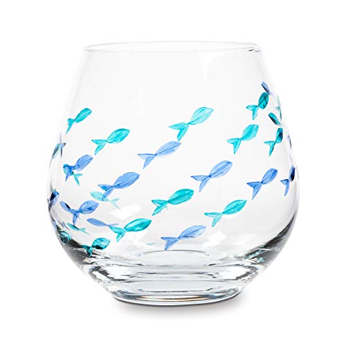 Abbott Collection Blue/Green Fish Stemless Goblet, 1 Count (Pack of 1)