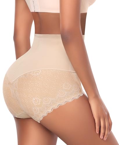 Image of Werena Tummy Control Shapewear Panties for Women High Waist Body Shaper Underwear Lace Shaping Girdle Briefs
