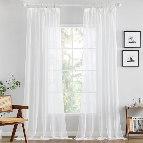 MIULEE Rideaux Voilage Galon Fronceur Transparents Salon Fenetre Rideau et Draperies Intérieurs Voilages Cuisine Maison Chambre Blanc Tige de Poche 140 x 245...
