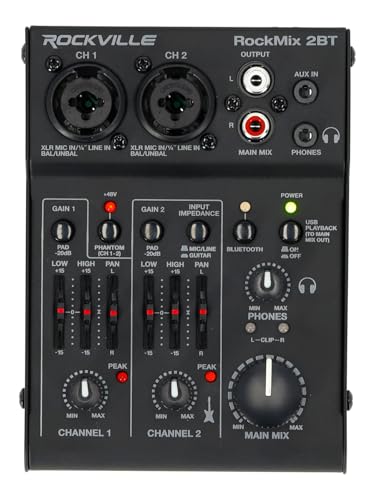 Rockville RockMix 2BT 2-Channel USB Interface Mixer with Bluetooth Podcast