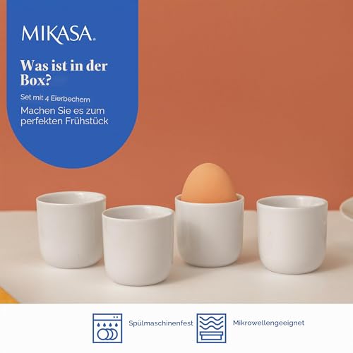 Mikasa Chalk 4pc Porzellan-Eierbecher-Set, weiße Eierbecher für Frühstückstische, 5cm | Porzellan-Eierhalter… – Ansicht 4