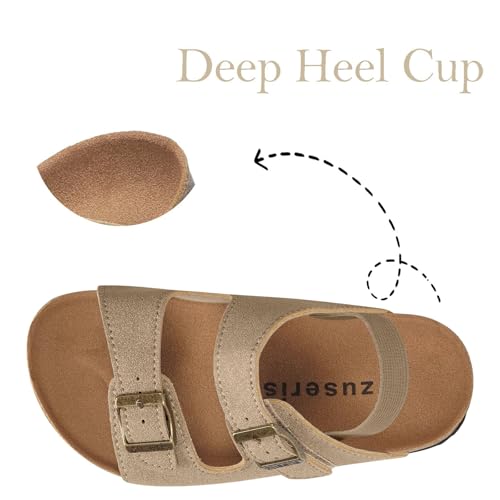 Image of ZUSERIS Kids Toddler Sandals Boys Girls Summer Slides | Soft Cork Footbed, Non-slip,Adjustable Straps,Comfort Suede Leather,Lightweight