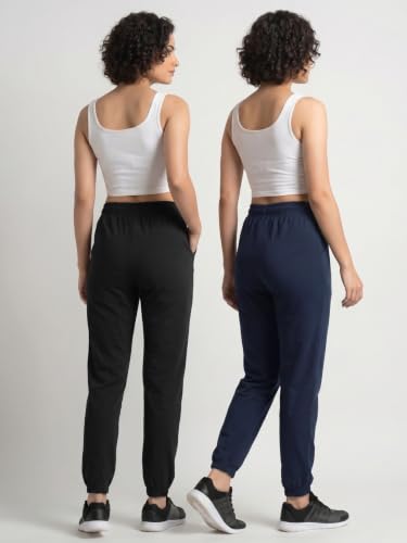 Image of Fflirtygo Cotton Solid Joggers /Track Pant /Solid Pajama /Leggings �100% Export Quality Soft Cotton Night Wear /Pocket Pyjama for Women Combo Pack of 2Pcs, Blue and Grey
