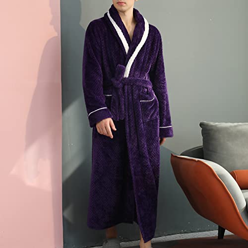 Lu's Chic Men's Long Plush Robe Winter Belted Warm Kimono Soft SPA Hot Tub Dressing Gown Full Length Fuzzy Bathrobe2