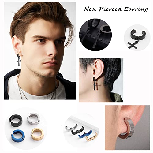 16 Pairs Magnetic Earrings for Men Women 316L Stainless Steel Dangle Hoop Earring Magnet Earrings Clip On Non Pierced Earrings CZ Earring Set4