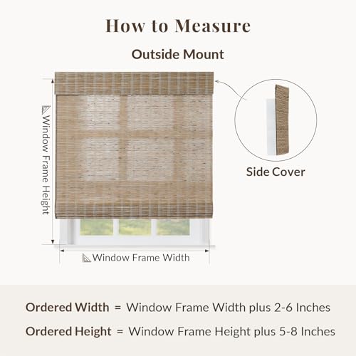 Image of TWOPAGES Natural Cordless Jute Bamboo Shade Roman Window Shade Customized No Drill Blackout Light Filtering Roman Blind for Indoor Windows, Natural, 1 Piece