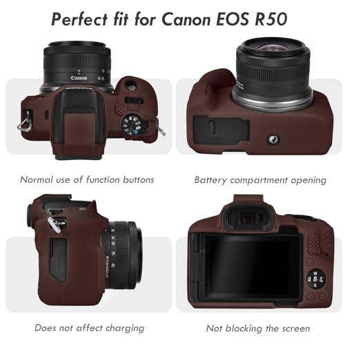 Rieibi EOS R50 Case, Soft Silicone Protective Case for Canon EOS R50 Camera, Lightweight Non-Slip Snug Fit Cover - Coffee - Image 3