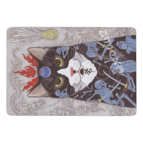 カーペット 猫柄 和風 和柄 ラグマット ドアマット ラグ 滑り止め付 耐摩耗性 抗菌防臭 長方形 柔らかい 折り畳み ベッドサイド ホール 子供部屋 書斎 居間 寝室用 廊下マット 150*100cm