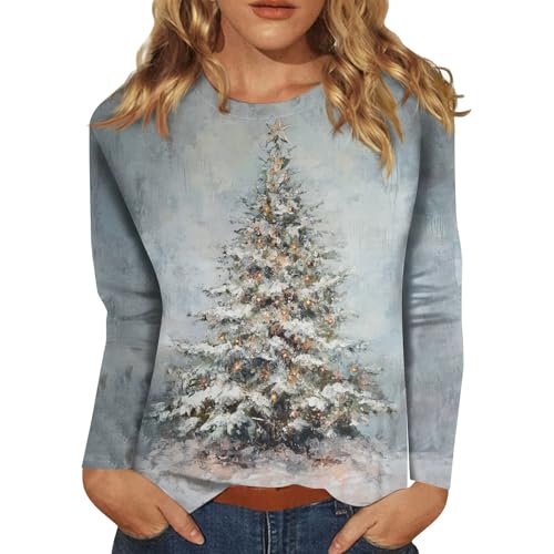 SCBFDI Weihnachtsshirt Langarm Damen Weihnachtsshirt Damen Langarm...