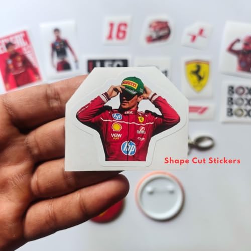 Image of TenorArts Charles Leclerc F1 Gift Box Merchandise for Fans - 5x7 Inches Laminated Photo Frame,1 Keychain, 1 Badge, 4 4x6 inches Posters, 10 Multi sized F1 Stickers - 5 items in 1 Box | Perfect for Gifting F1 Fans