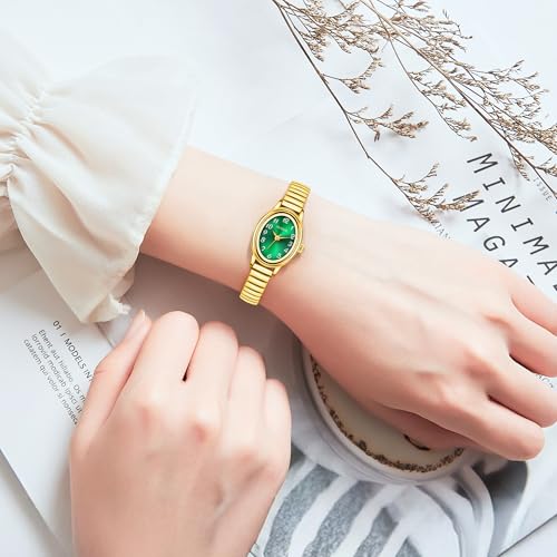 Small Gold Watches for Women, Easy to Read Ladies Analog Watch, 30M Waterproof, Luminous Dial, Stainless Steel Stretch Expansion Strap4