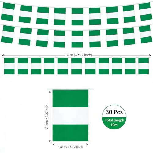 Image of AhfuLife 30 Pcs Nigeria String Flags for Independence Day Decorations, Small Nigerian Flag Bunting Banner, Double Sided for National Day Garden Street Party Decorations (5.5x8.3 Inch-33 Ft)