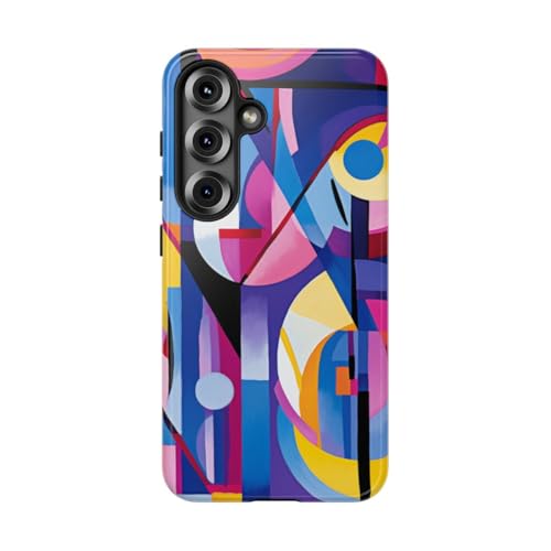 Coque Samsung S25 bleu rigide brillante à motif géométrique abstrait