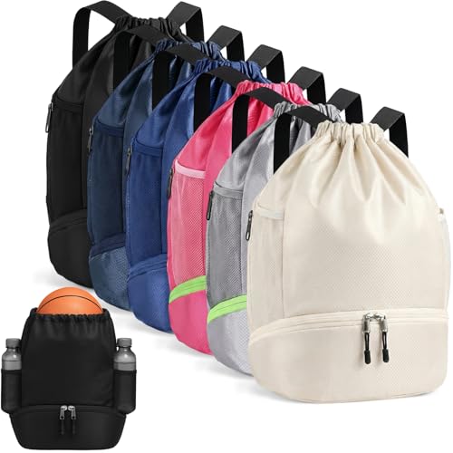Image of 6 Pcs 6 Pcs Gym Drawstring Backpack Bulk for Men, Multicolor | Drawstring Closure, with Shoe Compartment, Wet Proof Pocket, Lightweight, Durable Build, Gym Practice & Game-day Ready