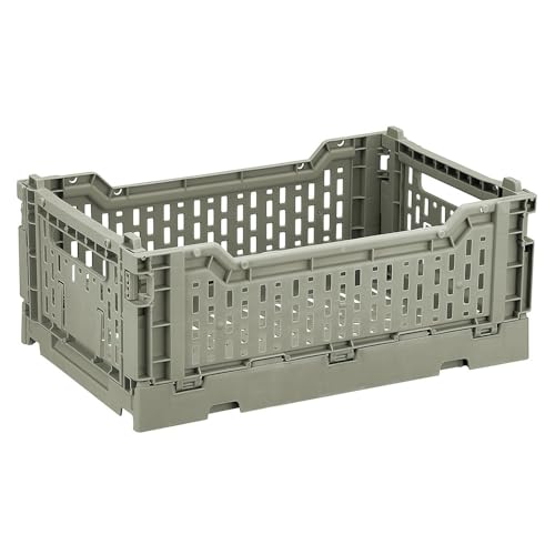 Box and beyond - Set di 4 scatole portaoggetti pieghevoli - 40 x 30 x 15 cm - plastica verde - pieghevoli - con manici - Conservazione - Cucina, ufficio, camera da letto, soggiorno - Stile semplice e