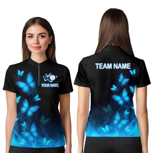 Blue Butterflies Bowling Shirts for Women Men Team Bowling Jerseys Custom Bowling Polo Shirts & Bowling Quarter Zip Shirts2