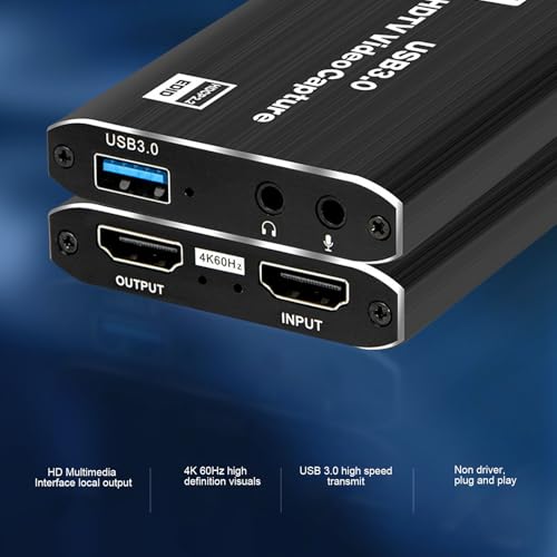 YUEHISY Karta Przechwytująca Audio-wideo 4K, Interfejs Multimedialny HD 60 Hz do USB 3.0, Urządzenie Nagrywające Full HD, do Transmisji na żywo z Gier HDTV