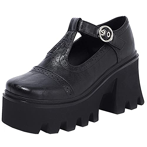 SHEMEE Women Platform Chunky Heel Mary Jane Pumps Vintage Square Toe Buckle Block High Heeled Gothic Shoes - Main Image