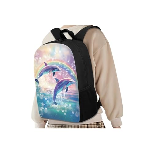 Rainbow Dolphin Backpack for Girls Kids School Backpack Set with Lunch Box Pencil Case Water Bottle Holder Trendy Backpack 4 in 1 Set for Elementary Middle School Students Gifts2